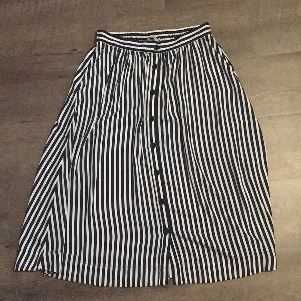 Blue and white striped midi skirt